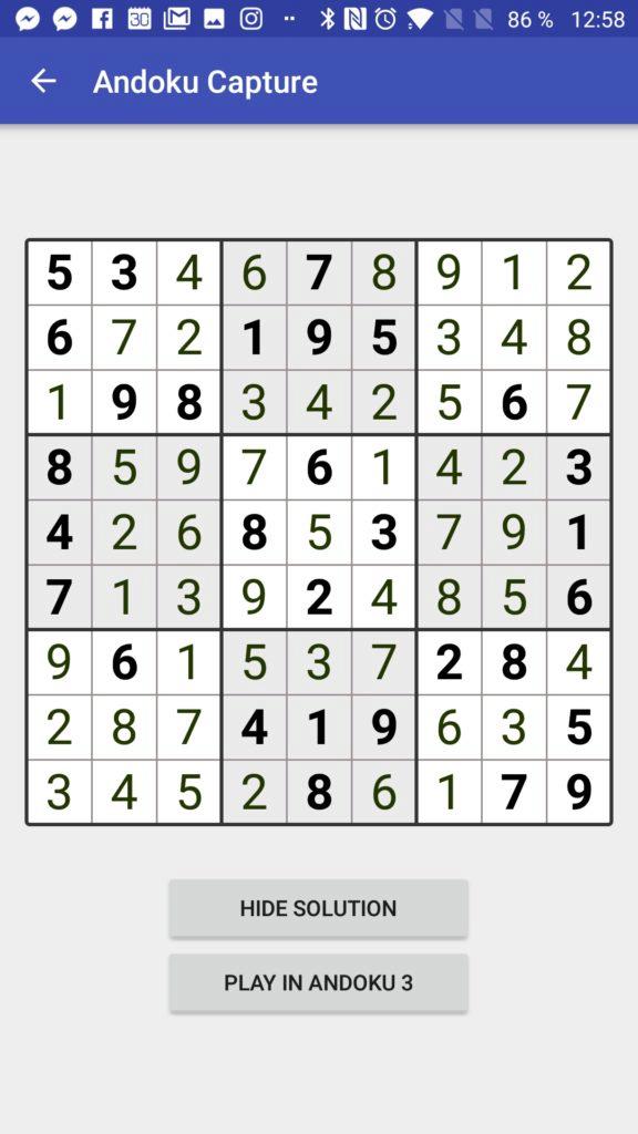 Vyluštěné sudoku Andoku Capture