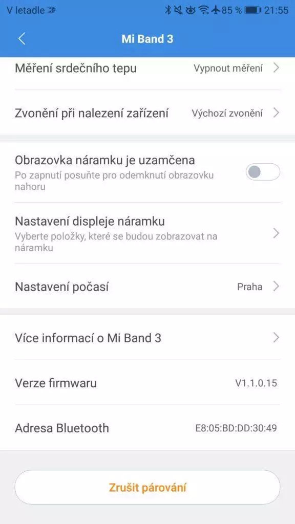 Xiaomi Mi Band 3 notifikace