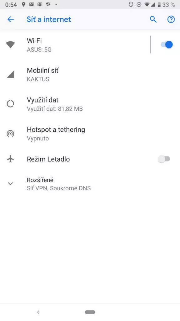 android nastaveni sit a internet