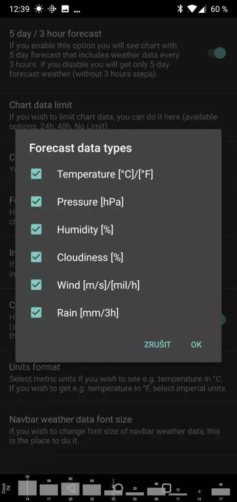 vyber dat navbar weather