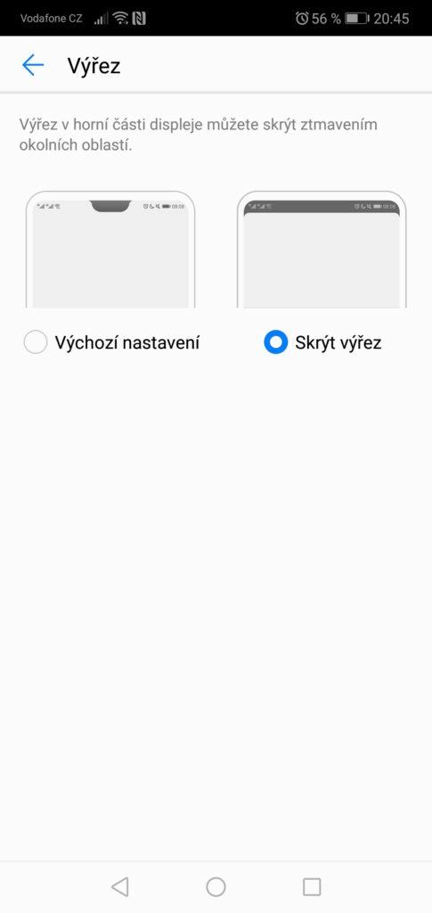 Huawei P20 lite nastavení výřezu