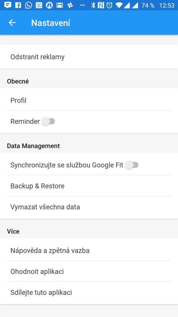 Možnosti nastavení WeightFit