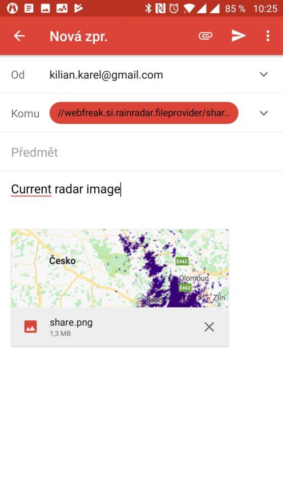 Odeslání snímku jako PNG Rain Radar