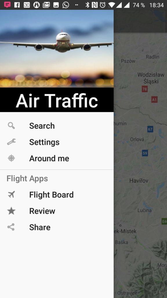 Postranní nabídka Air Traffic