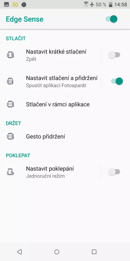 HTC U12 Plus funkce Edge Sense funkce