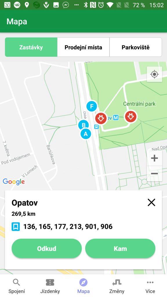 Mapa zastávek MHD PID lítačka
