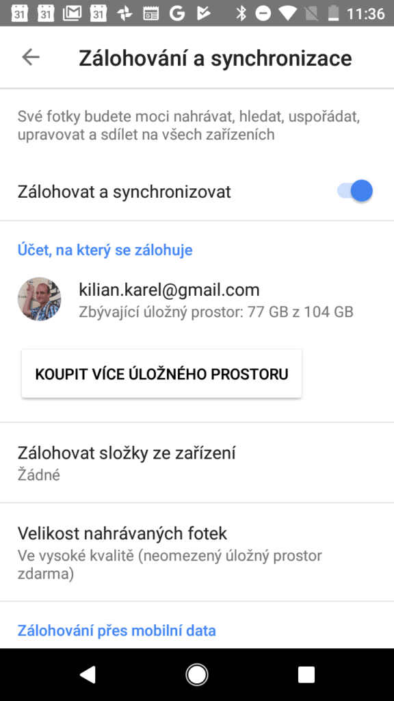 Nastavení zálohování a synchronizace