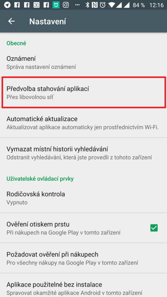Otevřete volbu Předvolba stahování aplikací