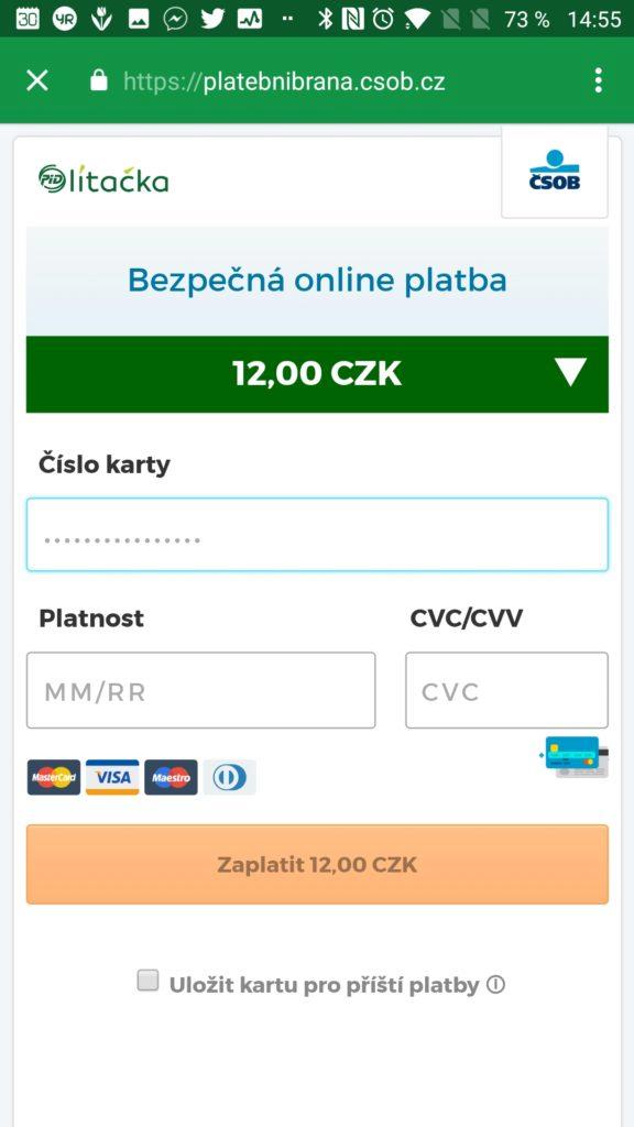 Platba probíhá přes bránu