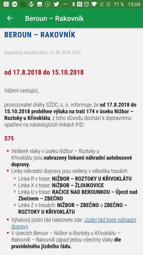 Podrobnosti výluky PID lítačka