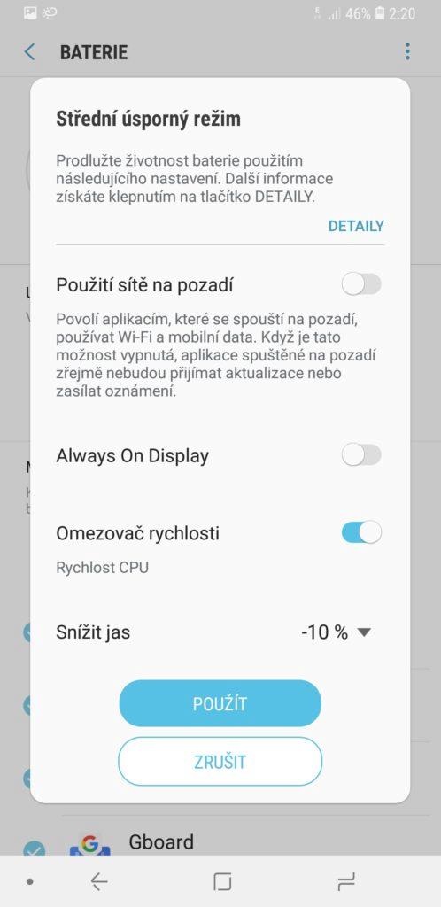 Samsung Galaxy A6+ úsporný režim