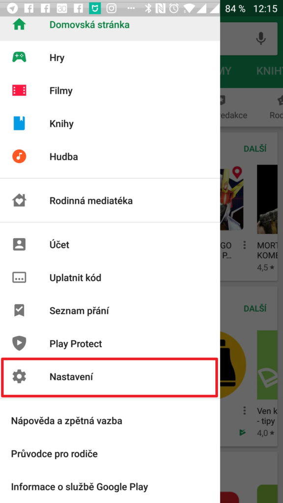 V postranní nabídce klepněte na Nastavení