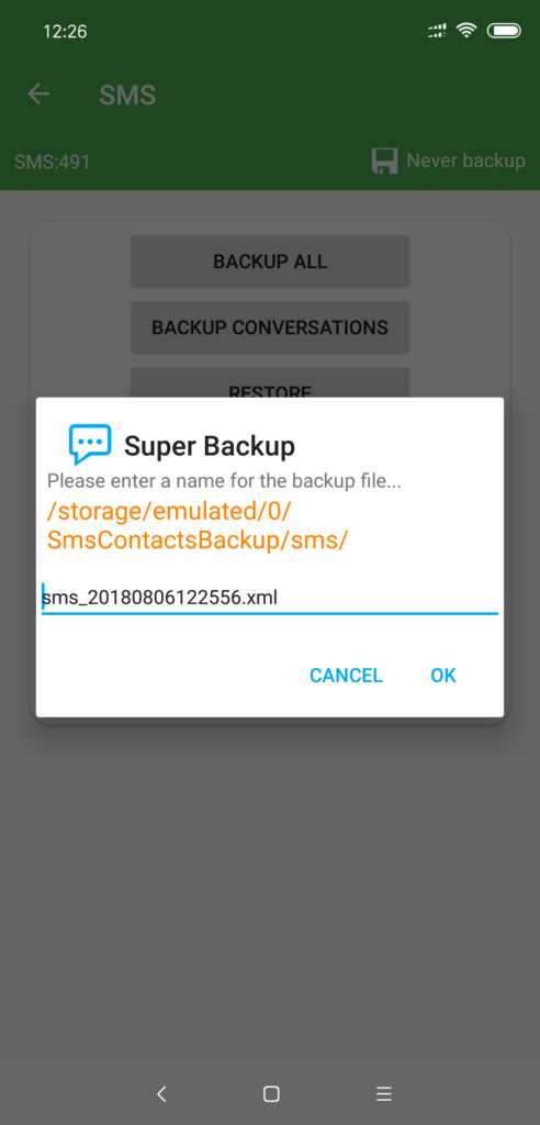 Volba názvu souboru záloha SMS