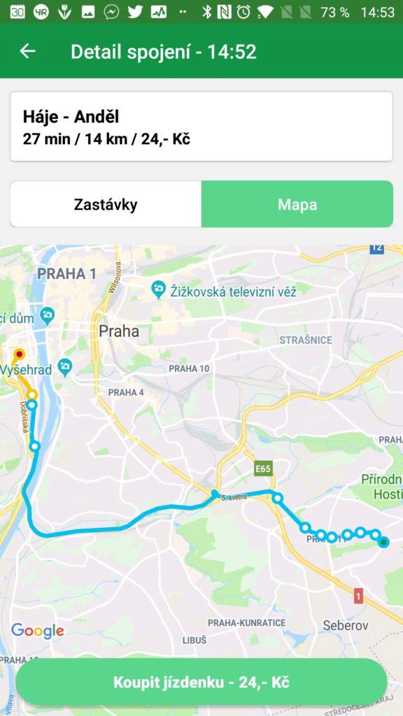Zobrazení v mapě PID lítačka