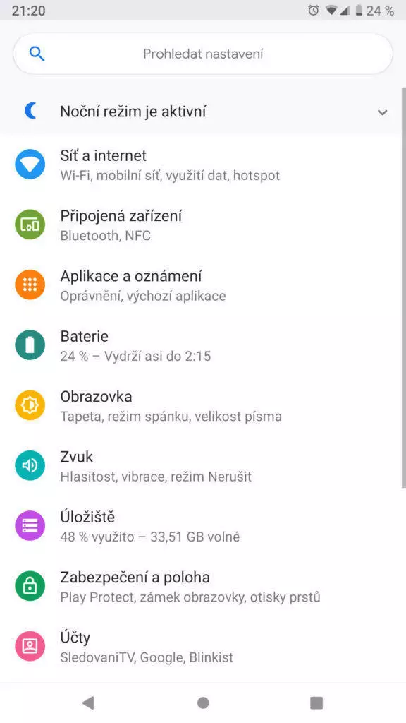 Android 9 Pie nastaveni
