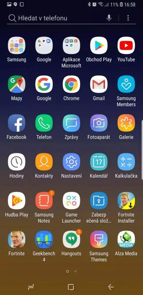 menu s aplikacemi galaxy note 9