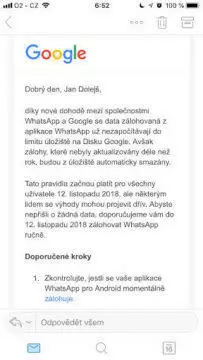 whatsapp google disk oznameni limit