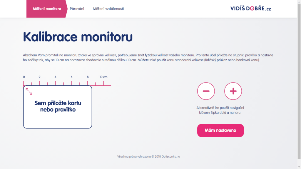 Kalibrace monitoru přiložením karty nebo pravítka