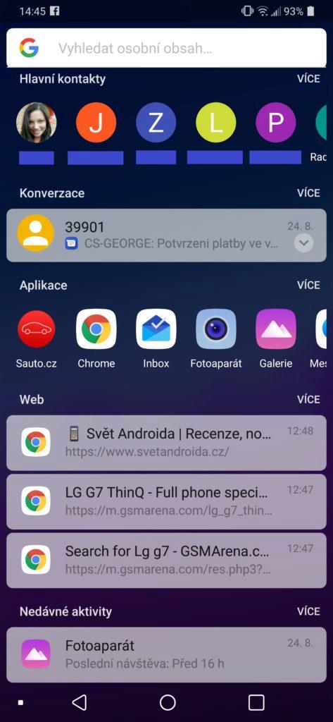 LG G7 ThinQ launcher hledání