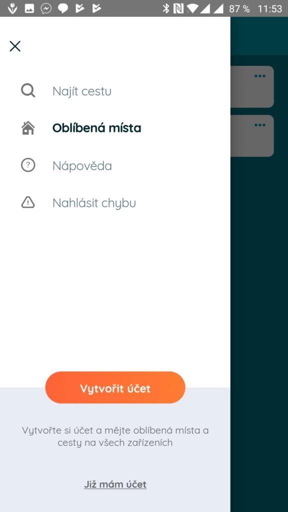 Postranní nabídka aplikace