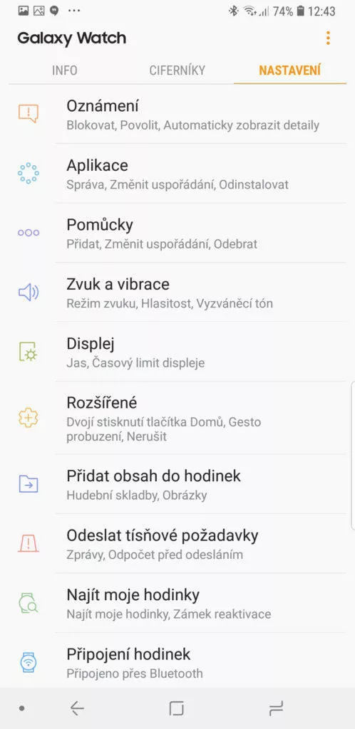 Samsung Galaxy Watch nastaveni