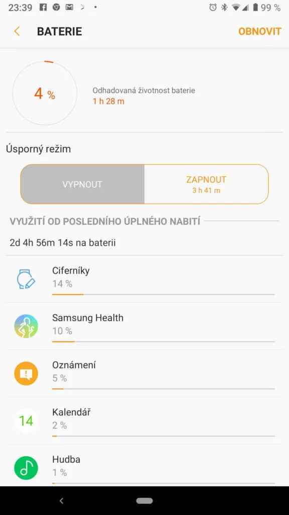 Samsung galaxy watch vydrz baterie