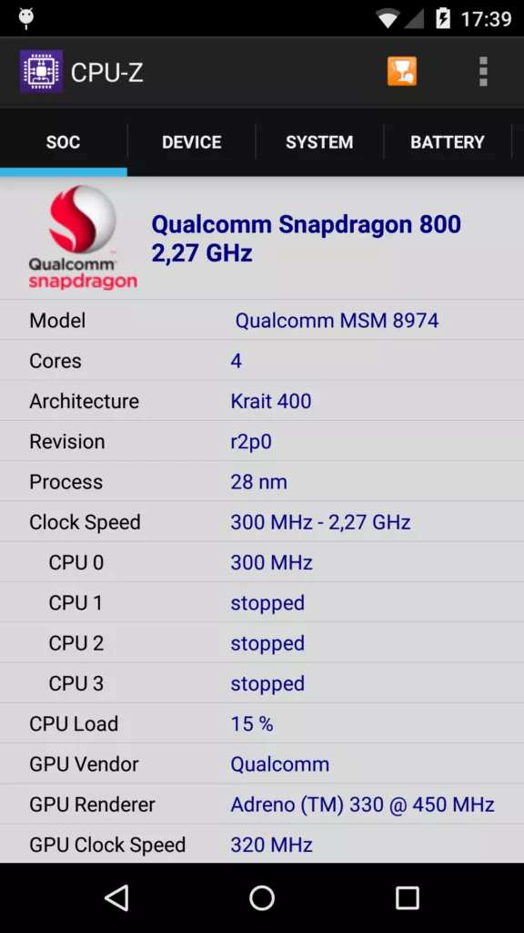 cpu z informace o telefonu