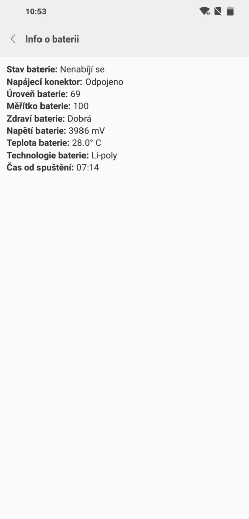 testovaci menu androidu test baterie