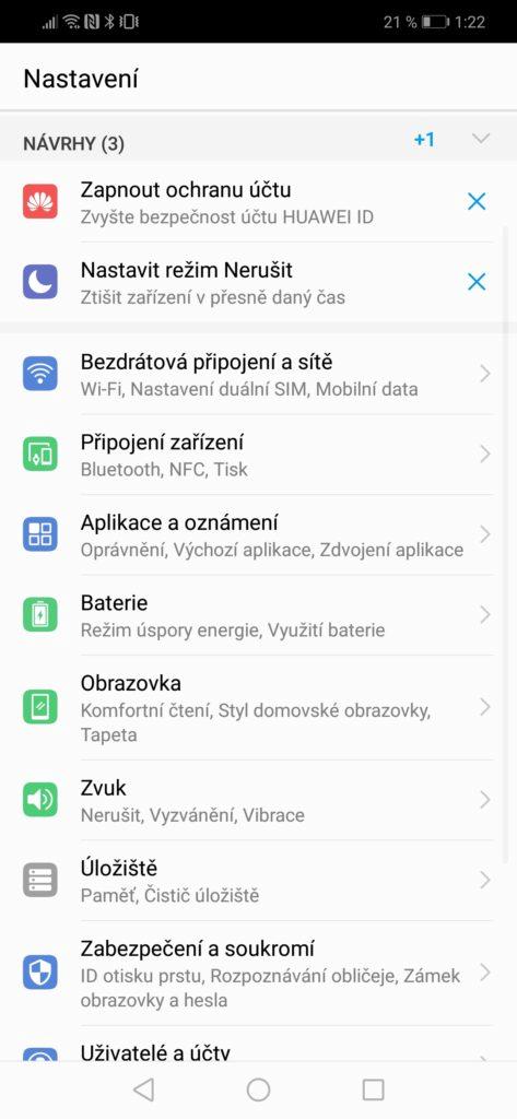 Huawei Nova 3 nastavení