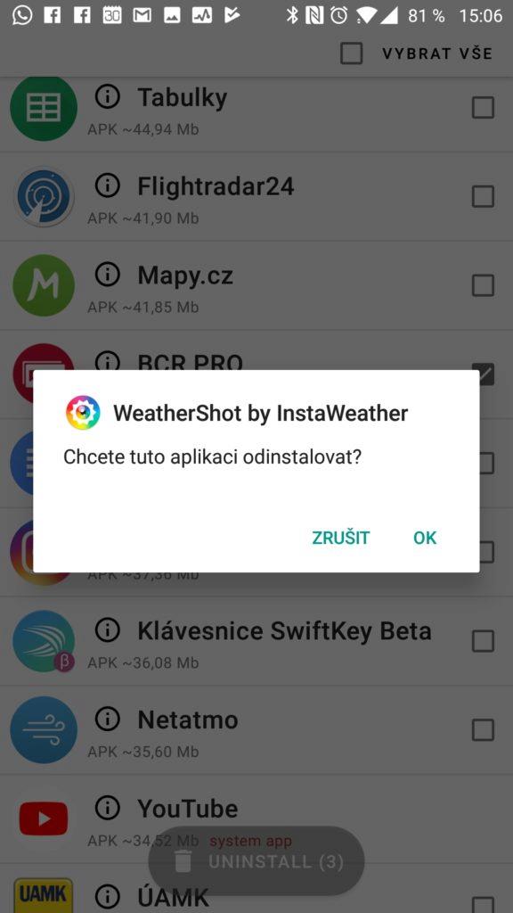 UnApp Potvrzující dialog odinstalace aplikace