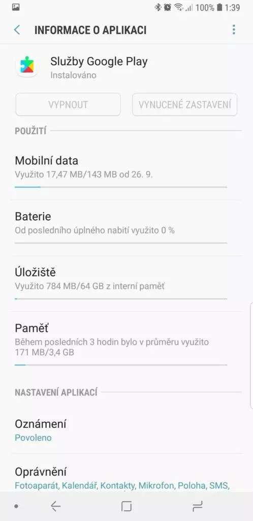 informace o aplikace sluzby google play