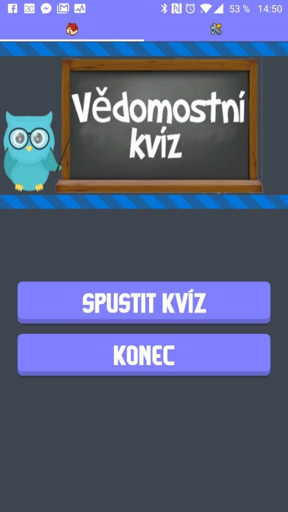Úvodní obrazovka hry Vědomostní kvíz