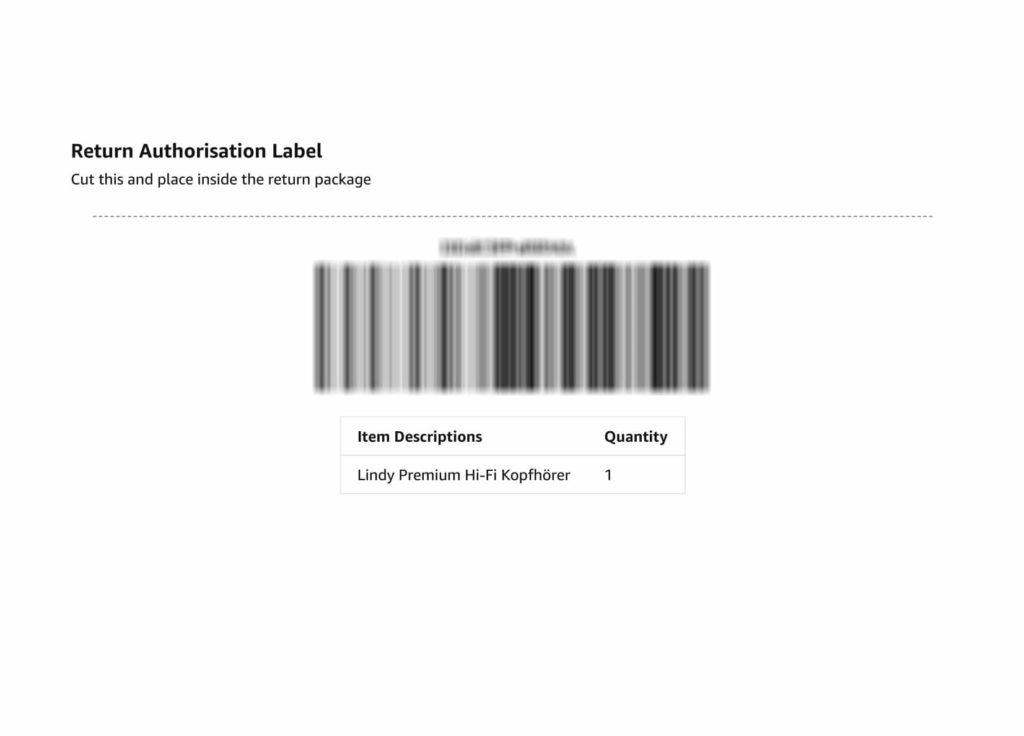 Jak reklamovat na Amazon - return authorisation label