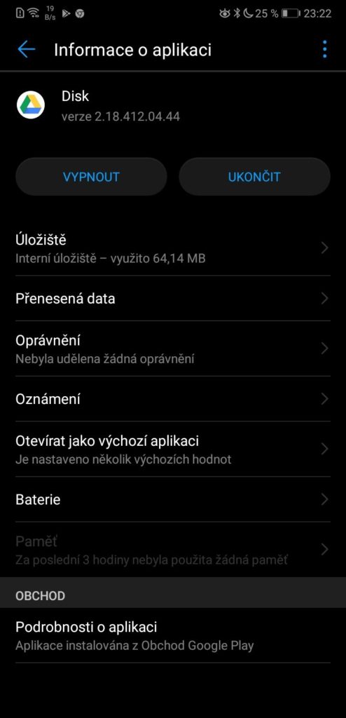 aplikace vypnout deaktivovat android emui