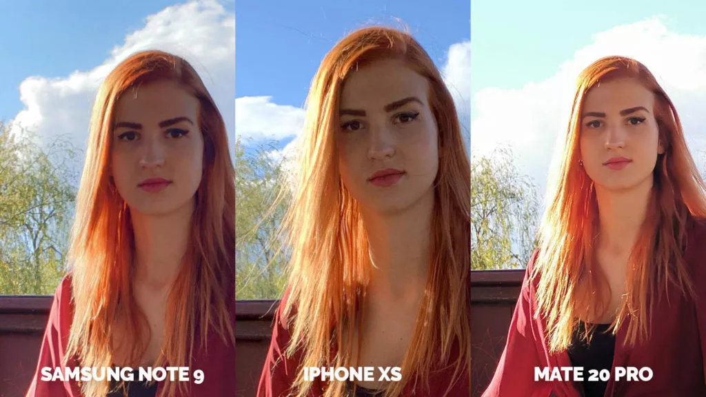 fotoaparat apple iphone xs vs huawei mate 20 pro vs samsung galaxy note 9 modelka detail
