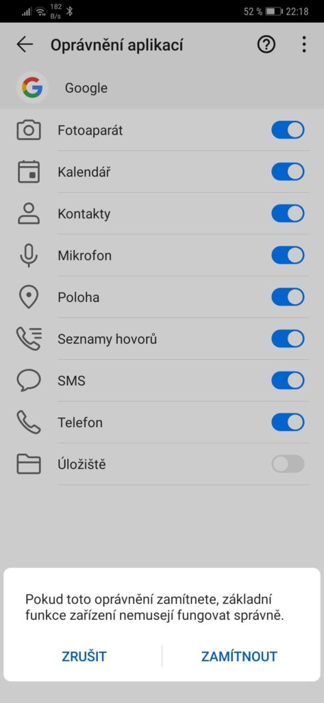 google aplikace vypnuti opravneni