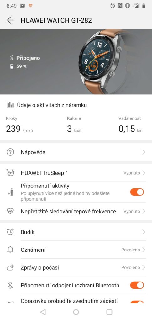 Huawei Health aplikace Huawei Watch GT domovska obrazovka