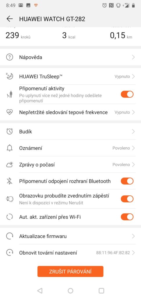 Huawei Health aplikace Huawei Watch GT nastaveni