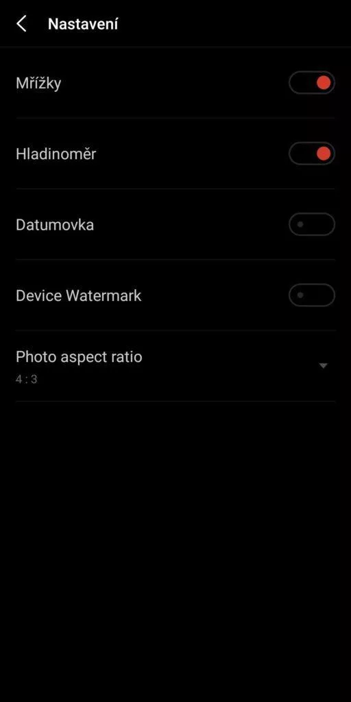 Meizu 16th fotoaaplikace nastaveni