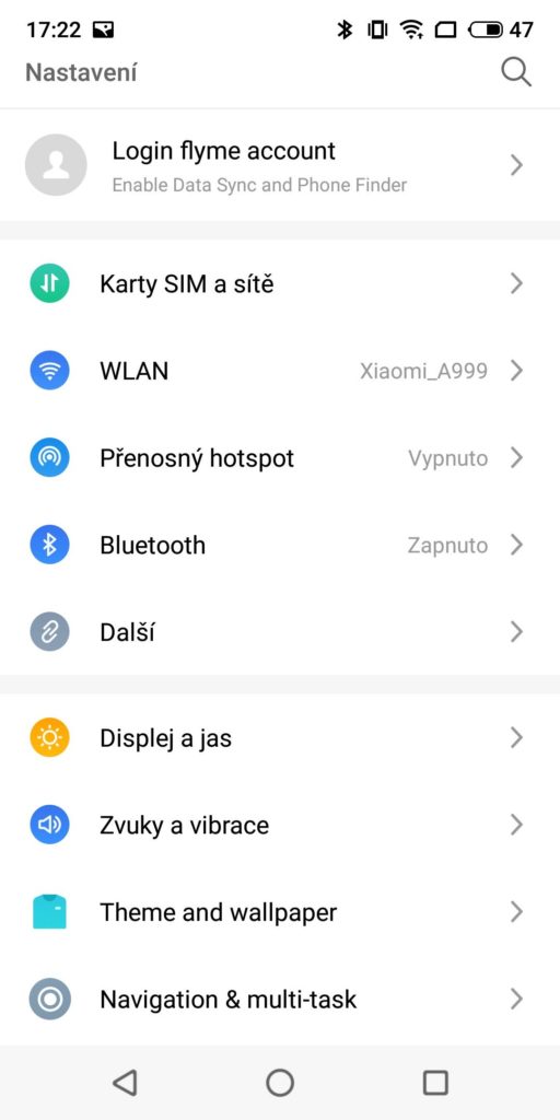 Meizu 16th nastavení