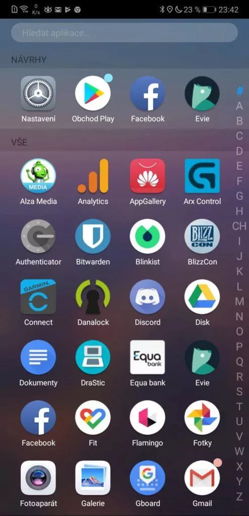 menu s aplikacemi