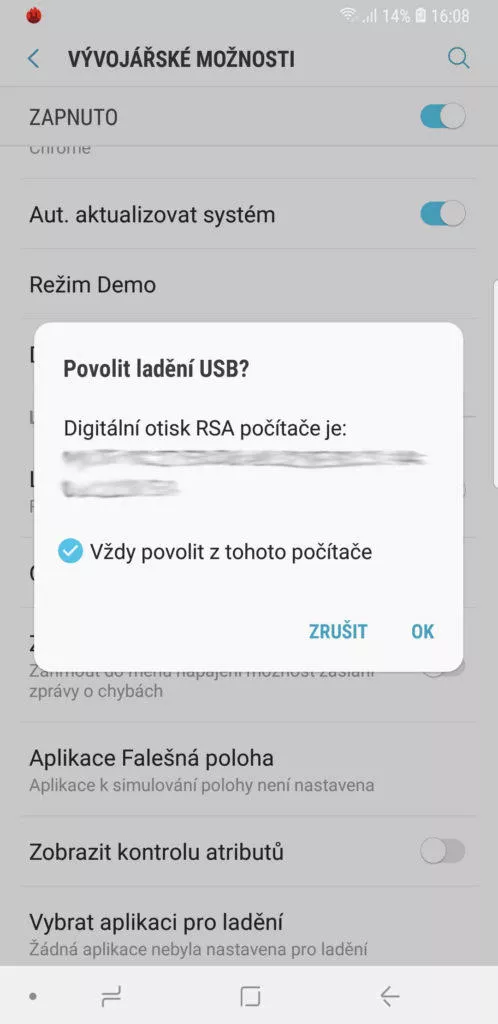 povoleni ladeni usb samsung