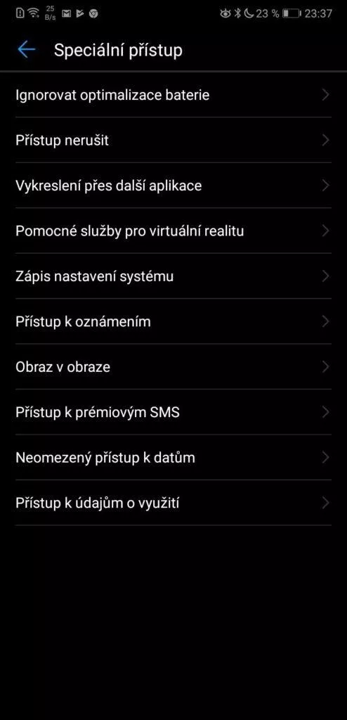 specialni pristup huawei honor aplikace