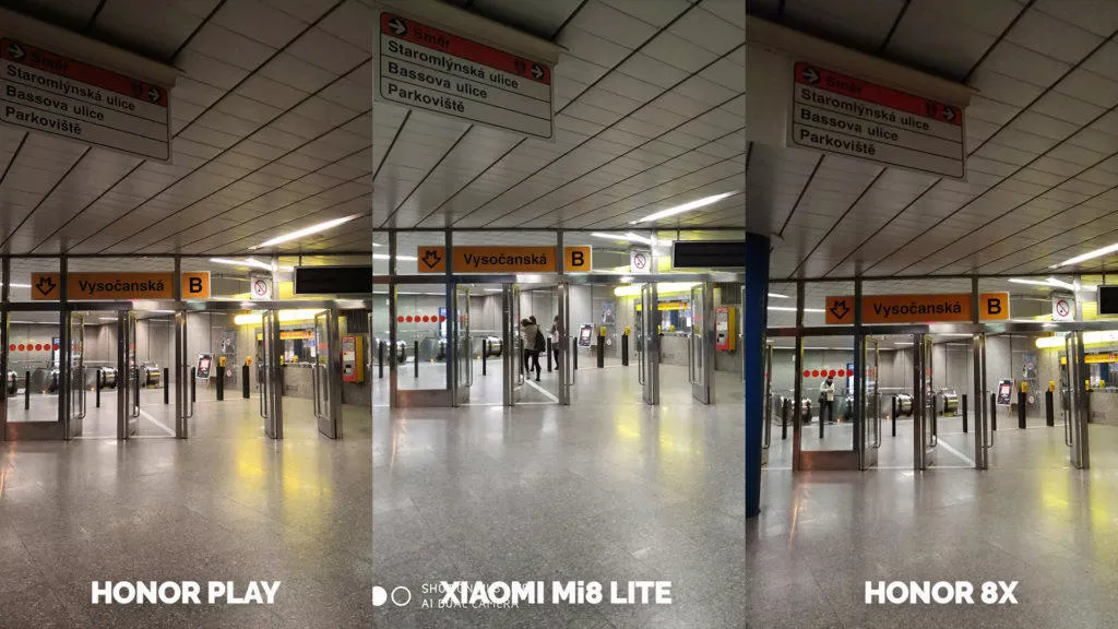 Srovnani fotoaparatu Honor Play vs Xiaomi Mi 8 Lite vs Honor 8X metro noc