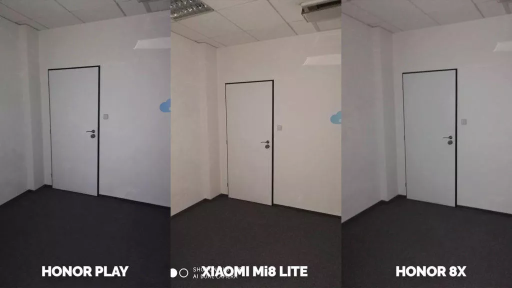 Srovnani fotoaparatu Honor Play vs Xiaomi Mi 8 Lite vs Honor 8X umele osvetleni dvere