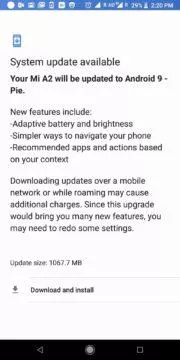 xiaomi mi a2 aktualizace android 9 pie