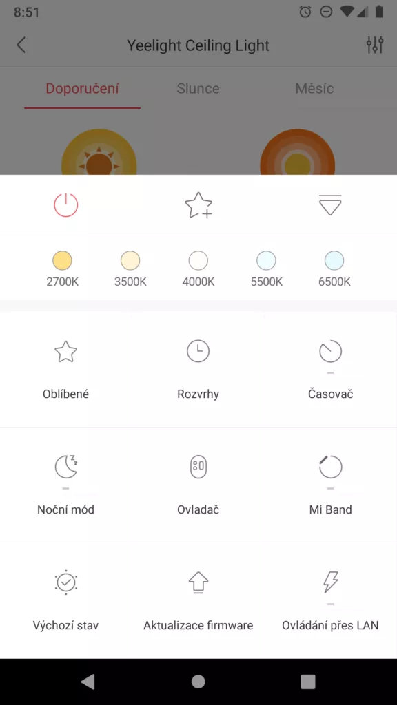 Xiaomi Yeelight svetlo vyber rezimu