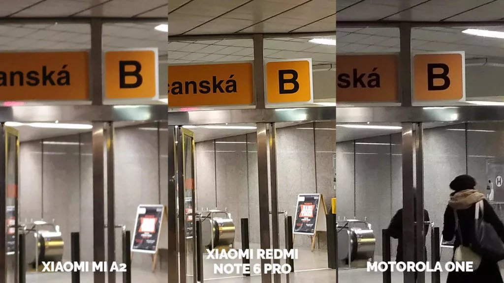 Fototest Xiaomi Mi A2 vs Xiaomi Redmi Note 6 Pro vs Motorola One metro osvetleni detail