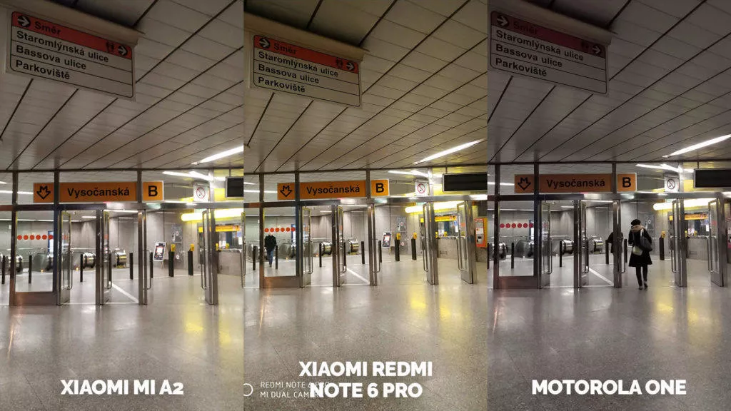 Fototest Xiaomi Mi A2 vs Xiaomi Redmi Note 6 Pro vs Motorola One metro umele osvetleni