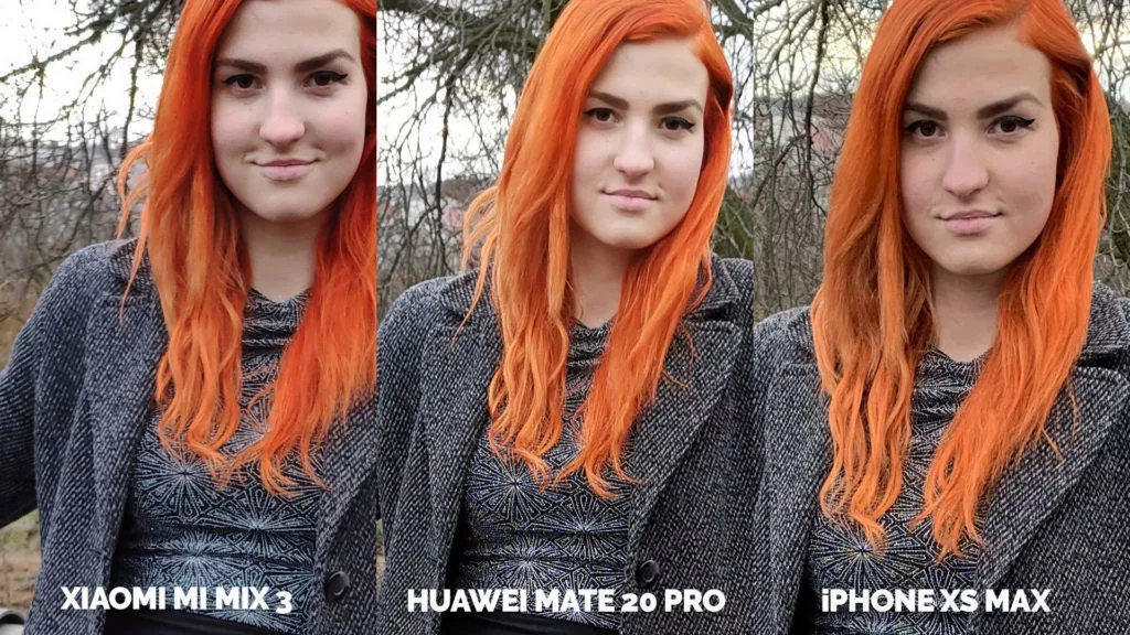 Fototest Xiaomi Mi Mix 3 vs Huawei Mate 20 Pro vs Apple iPhone XS Max modelka detail